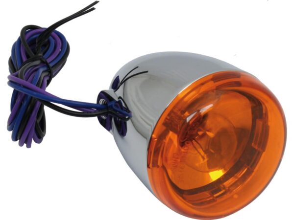 Deuce-Style Turn Signal Front, wires exit behind mounting hole Chrome Amber Dual Filament — изображение 2