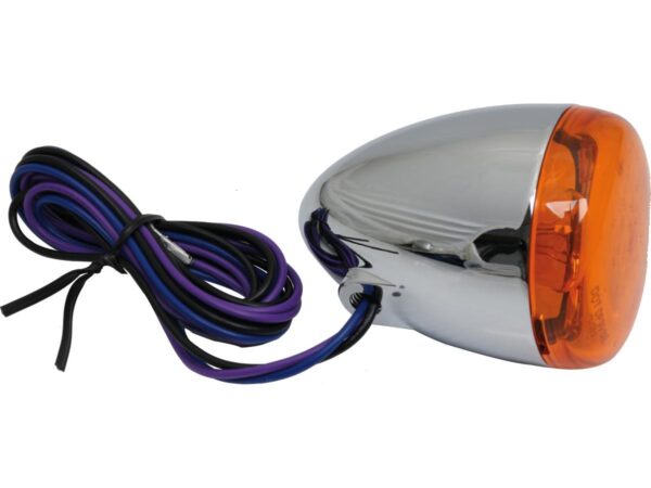 Deuce-Style Turn Signal Front, wires exit behind mounting hole Chrome Amber Dual Filament — изображение 3