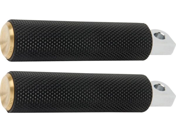 Knurled Rubber Footpegs Black Rubber, Brass Endcap