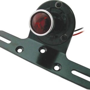 Classic Round Taillight with License Plate Bracket Chrome Black Powder Coated Red Dual Filament
