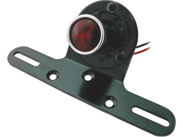 Classic Round Taillight with License Plate Bracket Chrome Black Powder Coated Red Dual Filament