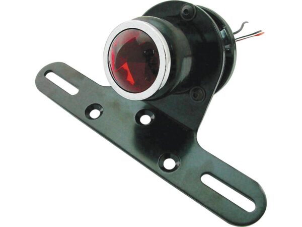 Classic Round Taillight with License Plate Bracket Chrome Black Powder Coated Red Dual Filament — изображение 2