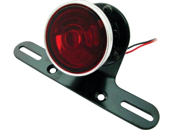 Classic Round Taillight with License Plate Bracket Chrome Black Powder Coated Red Dual Filament — изображение 2