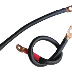 MEGA Battery Cable Kit Includes a 13" ground cable with a 1/4" bent, 45 degree lug and a 5" auxiliary wire. The positive cable is a 9" with a 1/4" bent, 45 degree lug and a 5" auxiliary wire Black