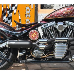 Bomb V2 Exhaust System , Polished Smooth Heat Shield, Polished Adjustable High End Cap, Black 4"