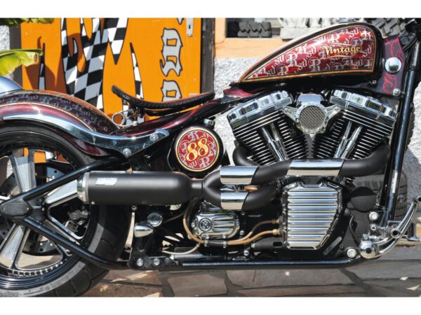 Bomb V2 Exhaust System , Polished Smooth Heat Shield, Polished Adjustable High End Cap, Black 4"