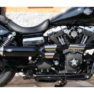Bomb V2 Exhaust System , Polished Smooth Heat Shield, Polished Adjustable High End Cap, Black 4"