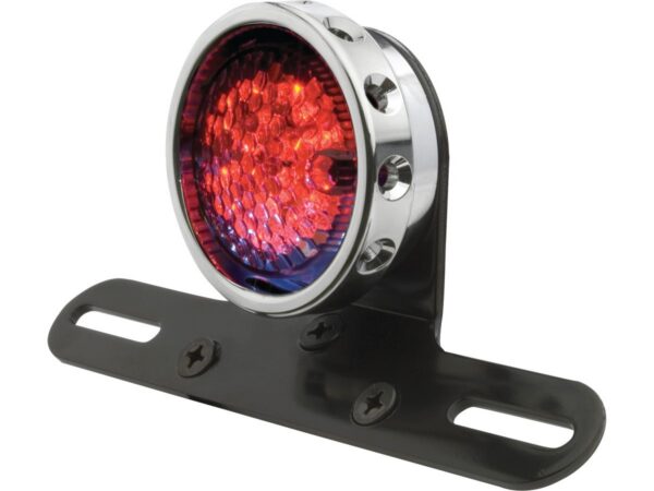 Retro Drilled LED Taillight with Bracket Chrome Aluminium Black Clear LED