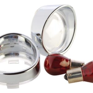 Visor Bezel Kit for Deuce Style Turn Signals Clear lens, with red bulb, double filament Chrome
