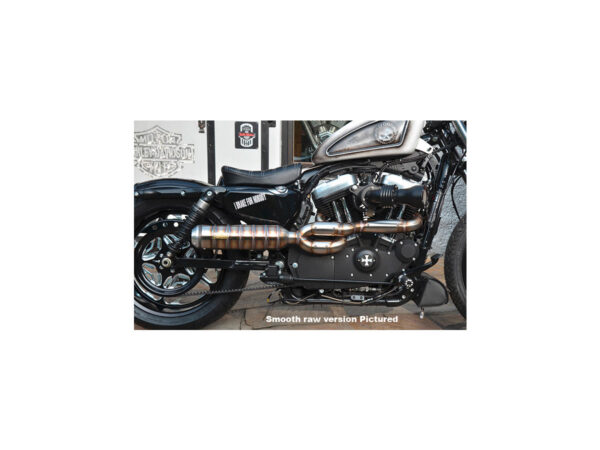 Bomb Tattoo Outline Headpipes and BSL Muffler 2 1/4“ with Five Windows-Soundsystem, VA satin, Heat Shields hole black 2-in-1 Exhaust System , Black Hole Heat Shield, Polished Adjustable High End Cap, Outline