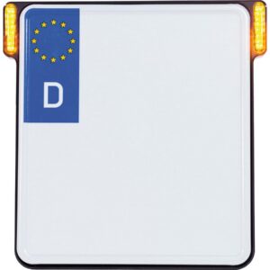 ALL-IN-ONE License Plate Base Plate Turn Signals, German Size 200x180mm Black Anodized