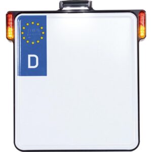 ALL-IN-ONE License Plate Base Plate Turn Signal/Brake Light/Taillight and License Plate Light, German Size 200x180mm Black Anodized