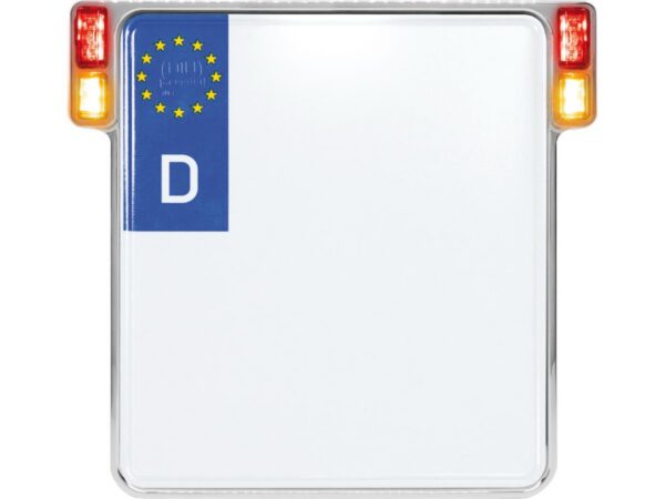 ALL-INN 2.0 License Plate Base Plate Turn Signal/Brake Light/Taillight, German Size 200x180mm Chrome
