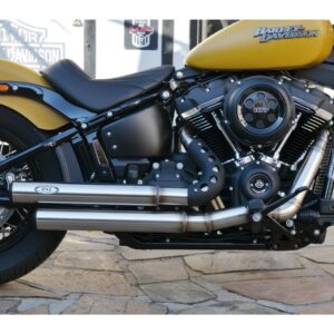 Top Chopp Staggered Exhaust System , Black Hole Heat Shield, Polished Smooth End Cap, Outline 70 mm