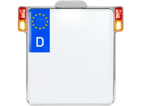 ALL-INN 2.0 License Plate Base Plate Turn Signal/Brake Light/Taillight and License Plate Light, Swiss Size 140x180mm Chrome
