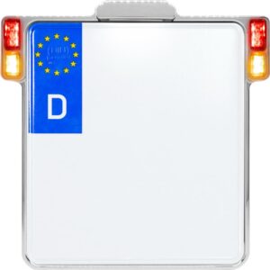 ALL-INN 2.0 License Plate Base Plate Turn Signal/Brake Light/Taillight and License Plate Light, German Size 220x200mm Chrome