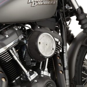 Big Sucker Stage 1 Air Cleaner Patented Backplate with Oil Reservoir, Accepts Round OE and Arlen Ness Stage 1 Air Filter Cover Black