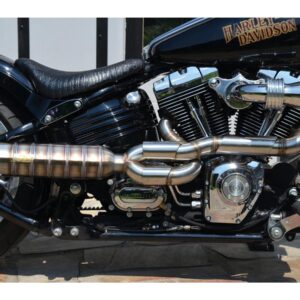 Bomb V2 Tattoo Exhaust System , Raw Smooth Heat Shield, Polished Adjustable High End Cap, Outline 4"