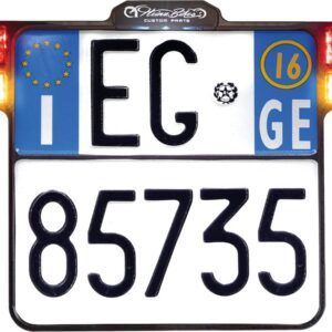 ALL-INN 2.0 License Plate Base Plate Turn Signal/Brake Light/Taillight and License Plate Light, Italy Size 177x177mm Black Anodized