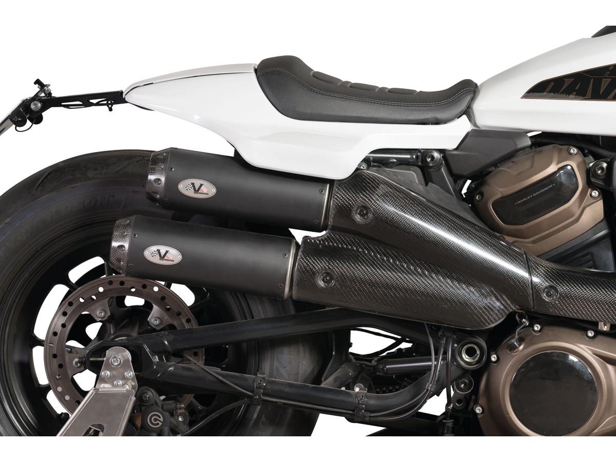 2 in 2 Muffler Set for Sportster S Models Endcap Tracker Carbon Black Ceramic Coated