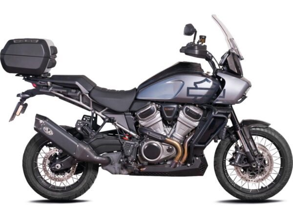Single Slip-On Muffler for Pan America Models Carbon Fiber Endcap Black Ceramic Coated