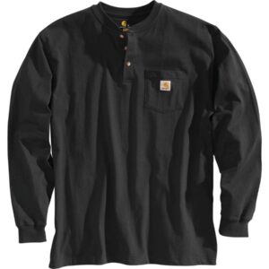 Loose Fit Heavyweight Long Sleeve Pocket Henley Shirt