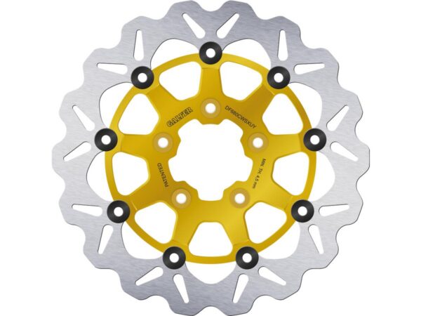 Colored Disc Wave DF FLW Floating Brake Disc Anodized Inner Aluminium Carrier Gold 11,5" Front