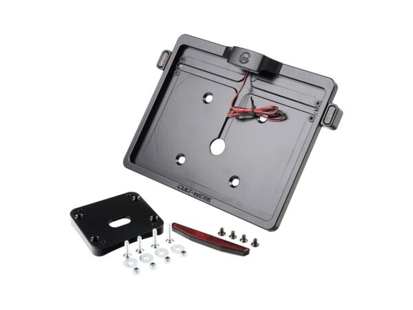 Mid-Mount License Plate Bracket and Base Plate Kit V1, Austria: 210 x 170 mm, with 3-in-1 Turn Signals Black Satin