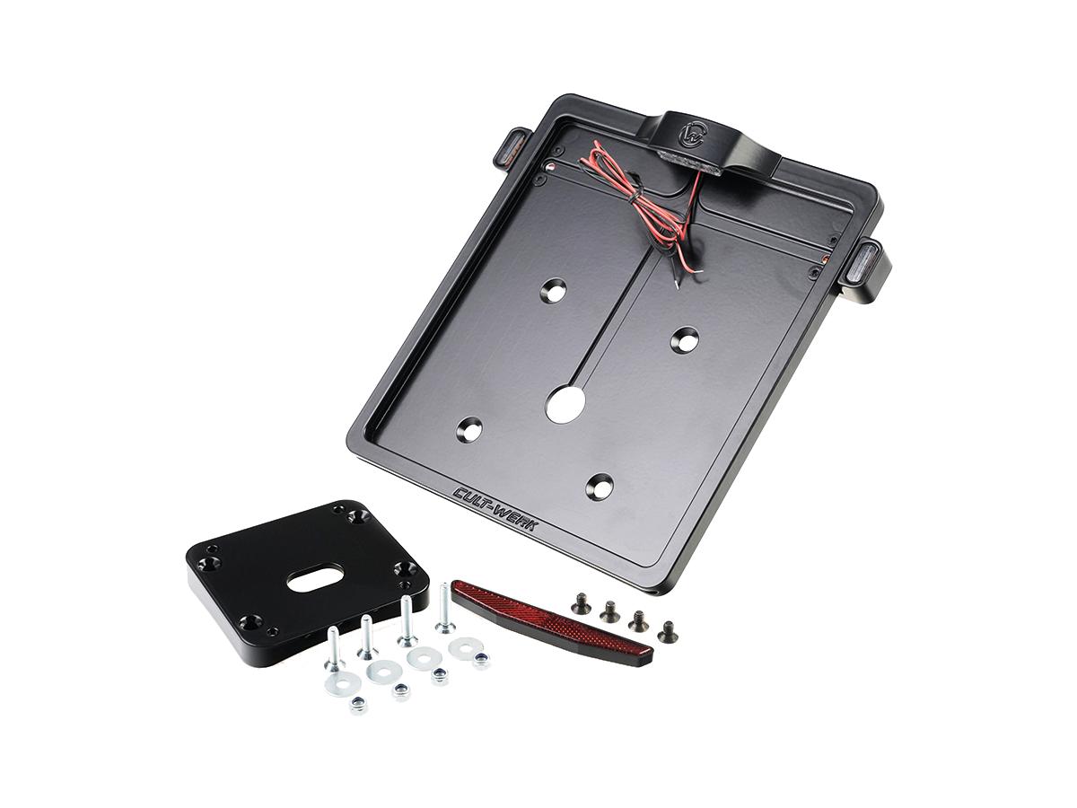 Mid-Mount License Plate Bracket and Base Plate Kit V1, Germany: 180 x 200 mm, with 3-in-1 Turn Signals Black Satin