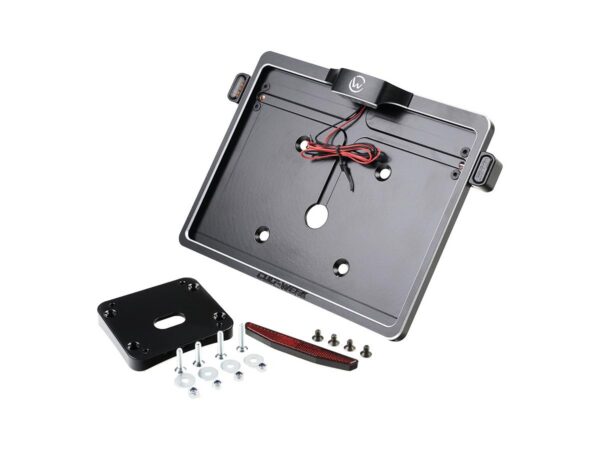 Mid-Mount License Plate Bracket and Base Plate Kit V2, Austria: 210 x 170 mm, with 3-in-1 Turn Signals Black Cut