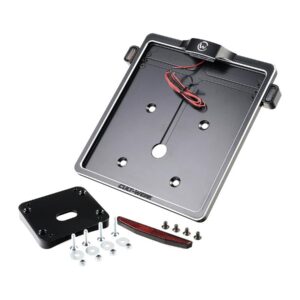 Mid-Mount License Plate Bracket and Base Plate Kit V2, Germany: 180 x 200 mm, with 3-in-1 Turn Signals Black Cut