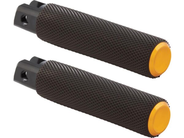 Knurled Rubber Footpegs Black Rubber, Gold Endcap