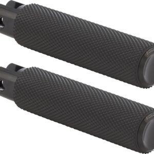 Knurled Rubber Footpegs Black Rubber, Black Endcap