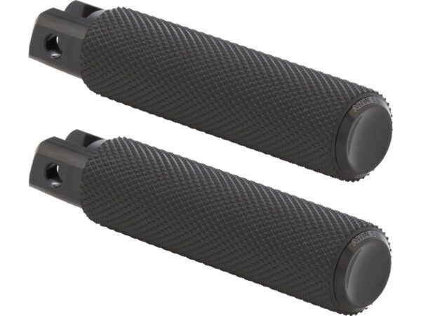 Knurled Rubber Footpegs Black Rubber, Black Endcap