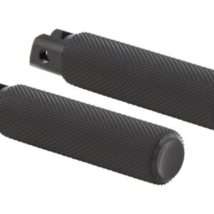Knurled Rubber Passenger Pegs Black Rubber, Black Endcap