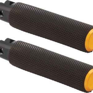 Knurled Rubber Footpegs Black Rubber, Gold Endcap