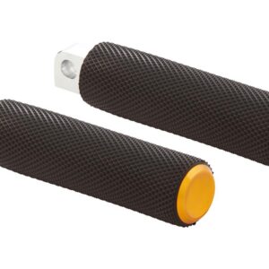 Knurled Rubber Passenger Pegs Black Rubber, Gold Endcap